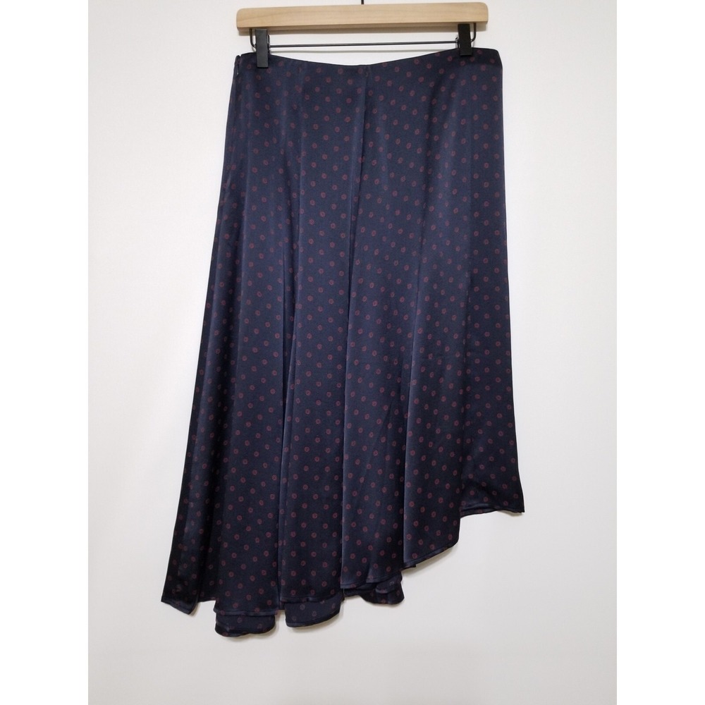 Vince Leaf Foulard 100% Silk Satin Asymmetric Midi Skirt Navy Blue XS M $325 - Picture 11 of 14